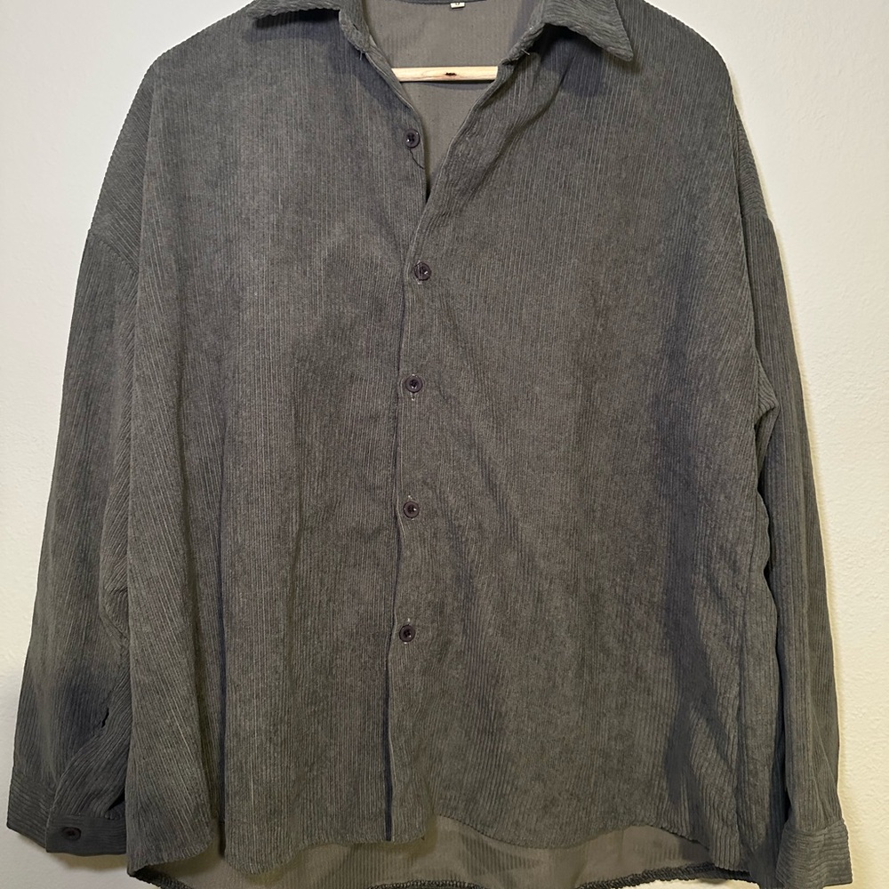 Unisex Gray Corduroy Button Down Shirt